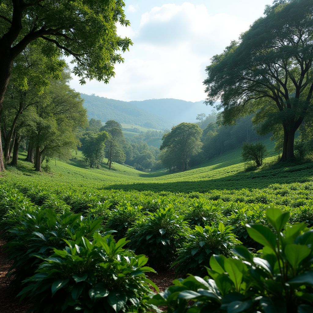 Sustainable coffee farm with shade-grown coffee plants
