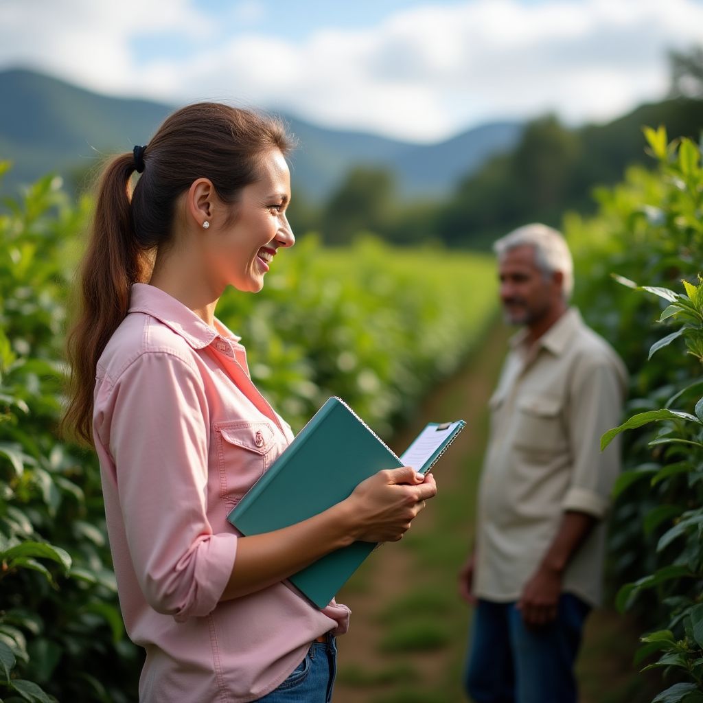 Maria Gonzalez, Green Coffee Buyer speaking with farmers