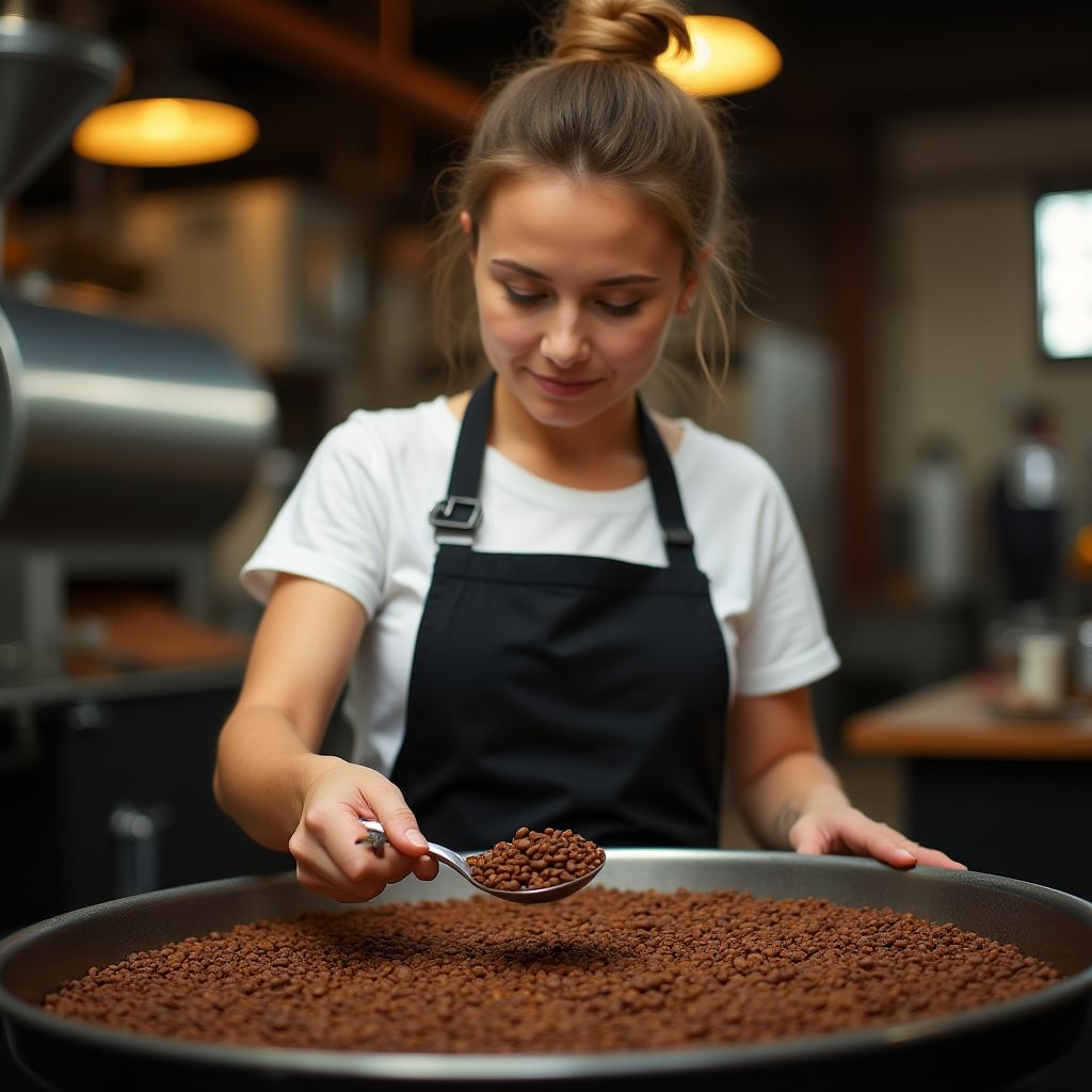 Emily Chen, Head Roaster examining coffee beans